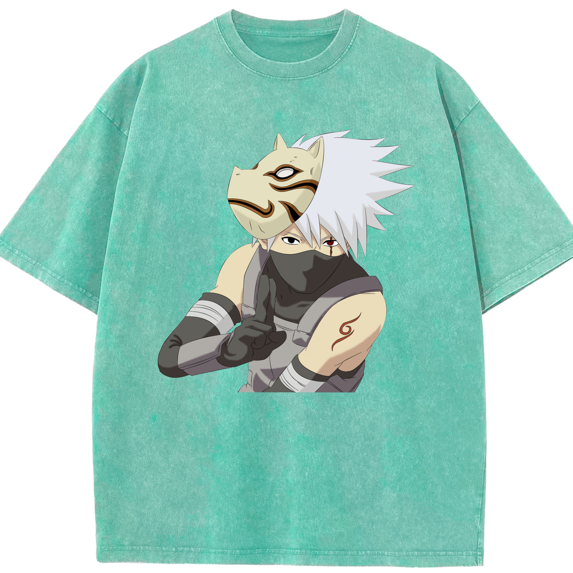 （画像用） NARUTO -ナルト- はたけ カカシ Hatake Kakashi 綿100% ヴィンテージ風 半袖Tシャツ（フロントプリント）
